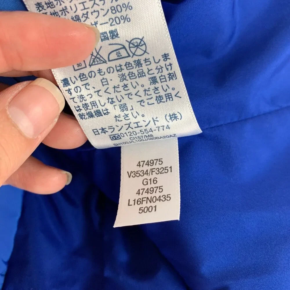 Lands End Down Puffer Vest Womens XS Extra Small Cobalt Blue Zip Up Snap Pockets